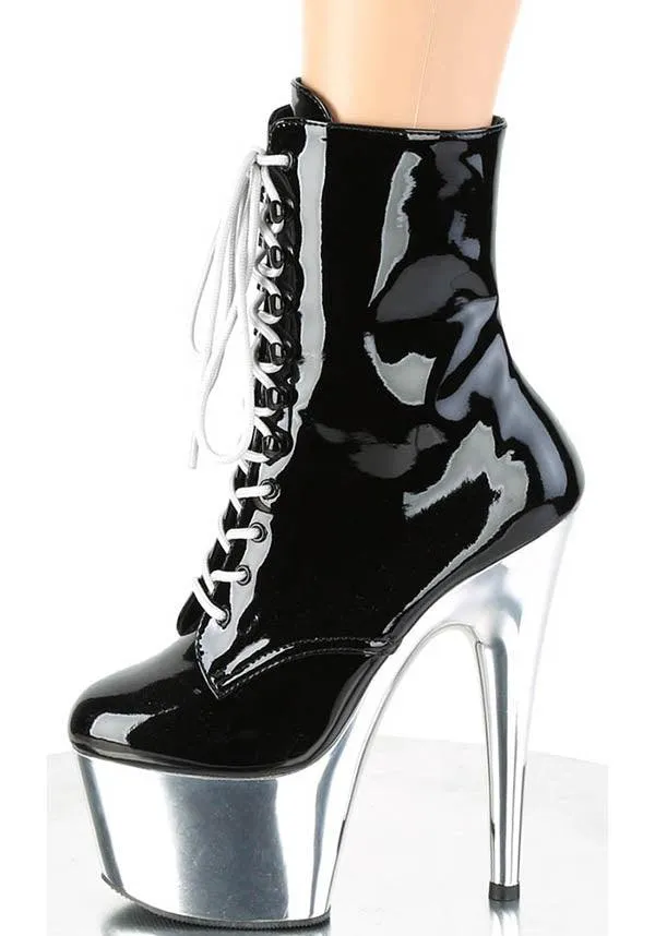 Adore-1020 [Black Patent/Silver Chrome] | PLATFORM HEELS [PREORDER]