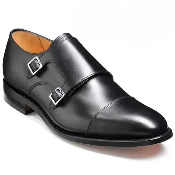 BARKER Tunstall Shoes - Mens Double Monk Strap - Black