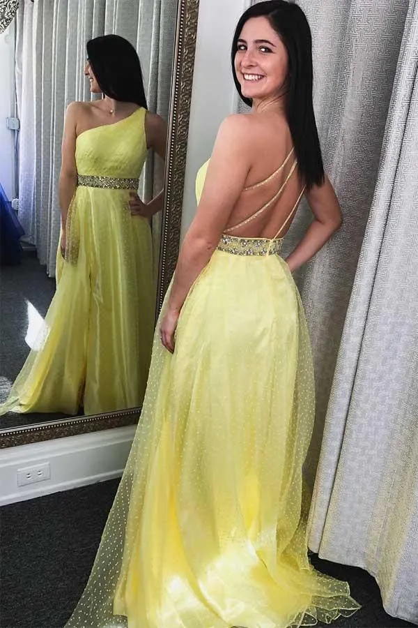 Classic One Shoulder Ruched Yellow Long Prom/Formal Dress PG856