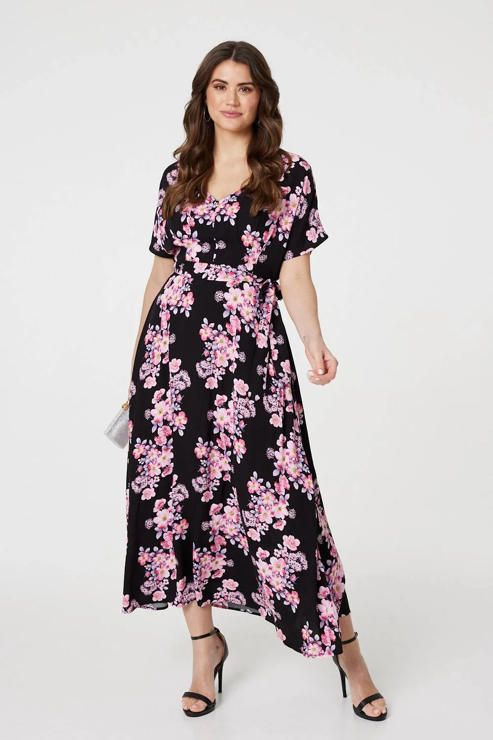 Floral V-Neck Maxi Dress with Belt