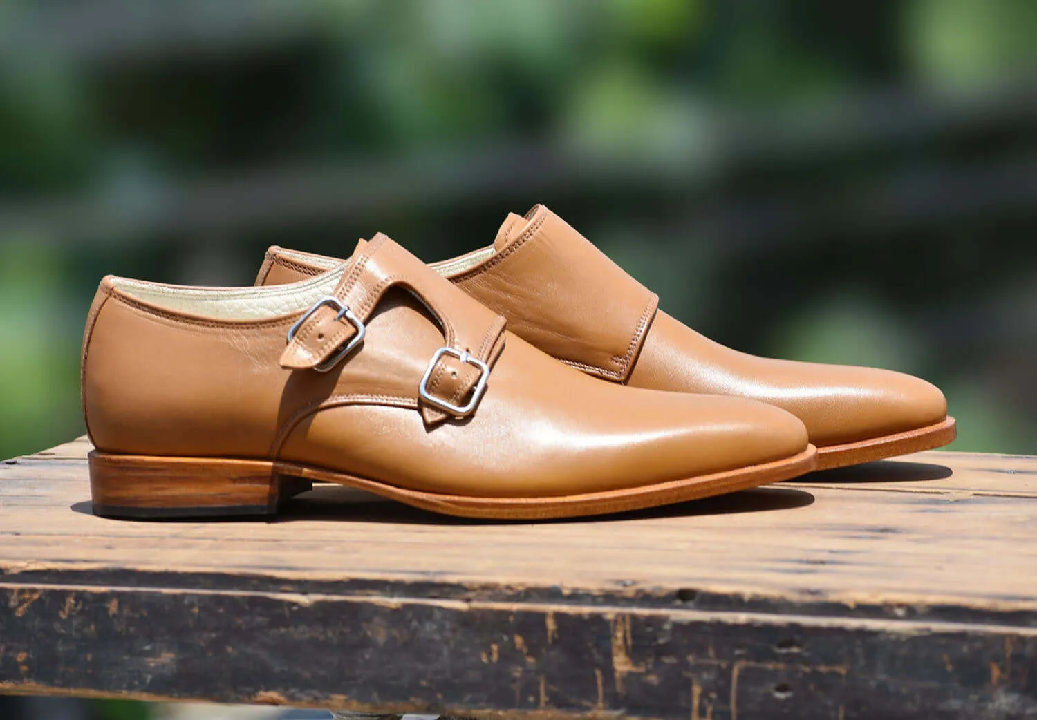 Handmade Monk Shoes Dress Formal Shoes Tan Deisgner Shoes Formal Shoes