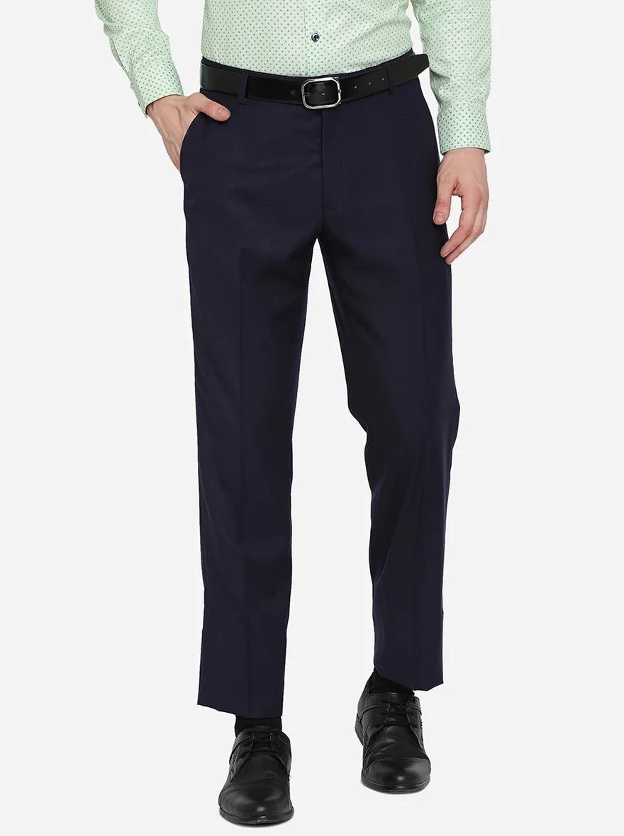 Navy Blue Solid Classic Fit Formal Trouser | JadeBlue