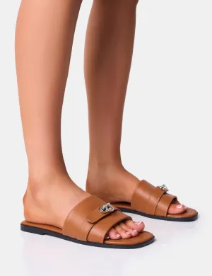 Radiance Wide Fit Brown Buckle Trim Flat Sandals