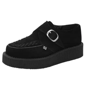 T.U.K BLACK SUEDE MONK BUCKLE ROUND LOW CREEPER